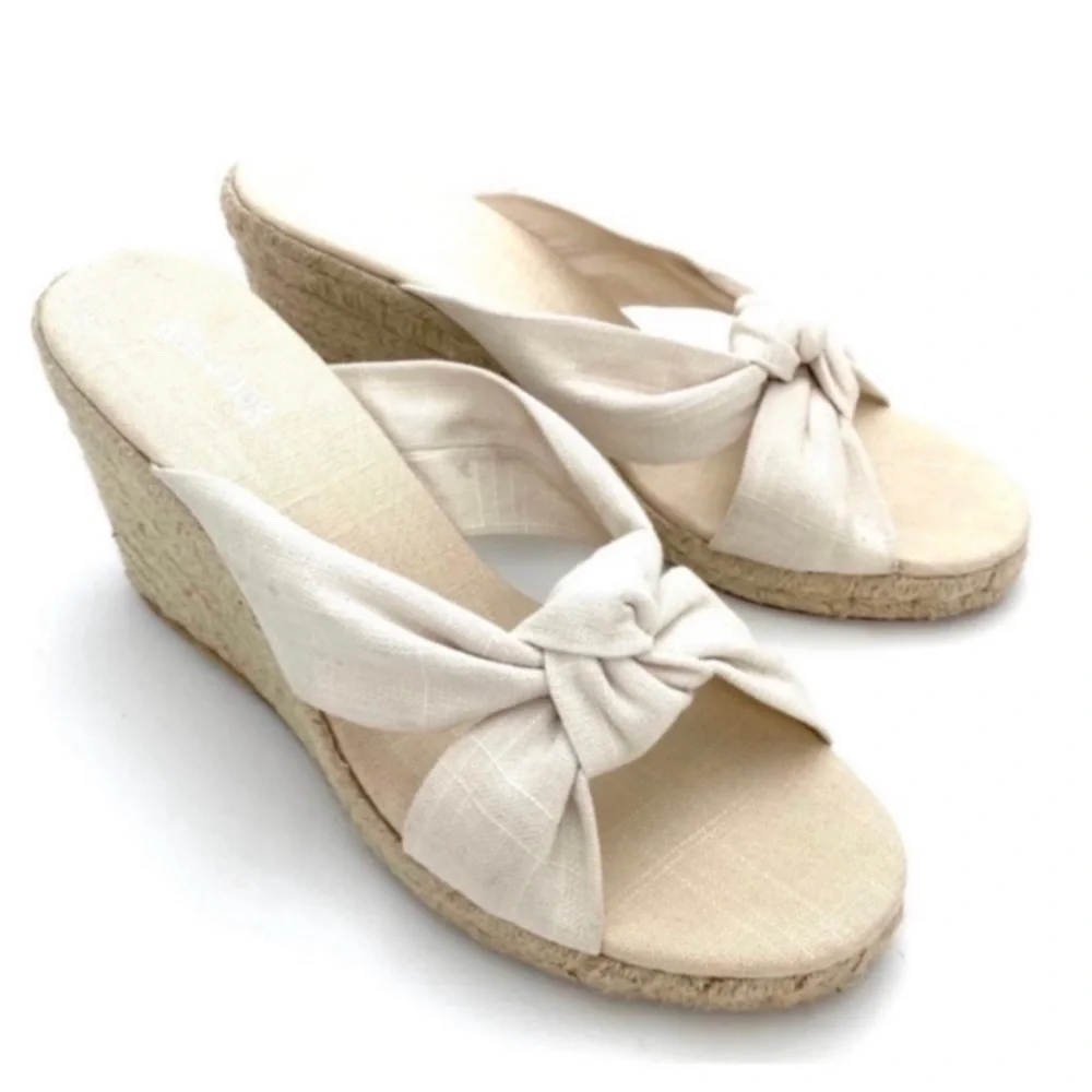 Soludos Knotted Wedge Espadrilles Mule Sandal in National White Size 11